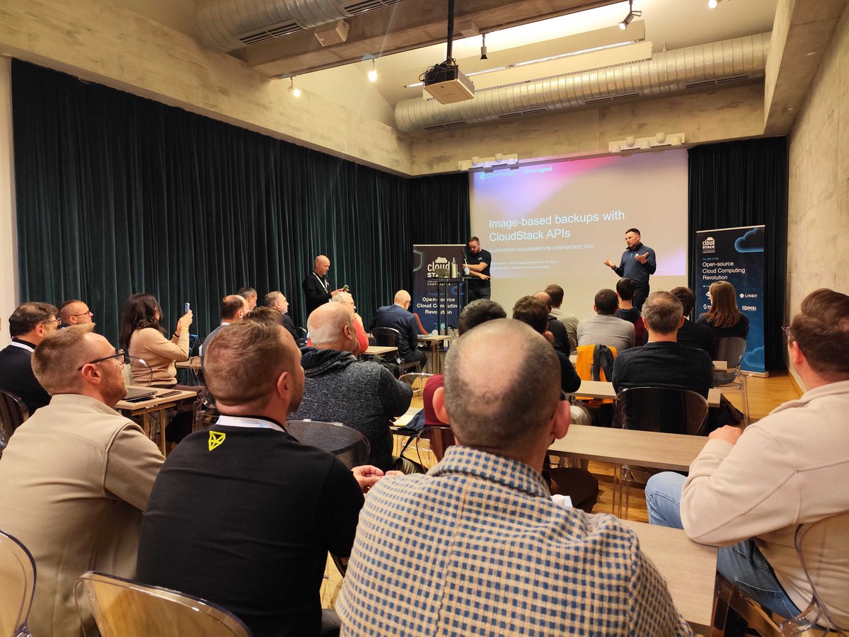 CloudStack's tweet image. In the Mercurio Room, David Humes of @ussignalcom  and Ruben Renders of @Commvault present Image-Based Backups with #CloudStack APIs, showing how US Signal and Commvault are bringing native backup and recovery directly into #CloudStack.