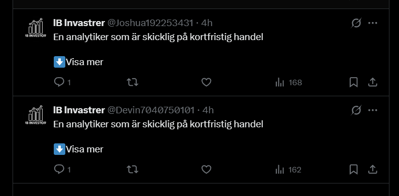 VARNING ⚠️ 

Bottar svarar på samtliga av mina inlägg med scam inlägg. 

Klicka ej samt blockera dessa asap! 🫡