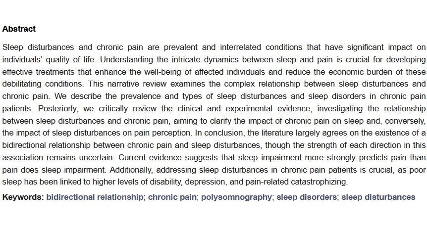 🚨 We Invite You to Read an Interesting Review 🚨
"Relationship Between Sleep Disturbances and Chronic Pain: A Narrative Review"
📚 By Sejal V. Jain et al. 

🔗 Read the full article here: brnw.ch/21wXHBA 
#ChronicPain