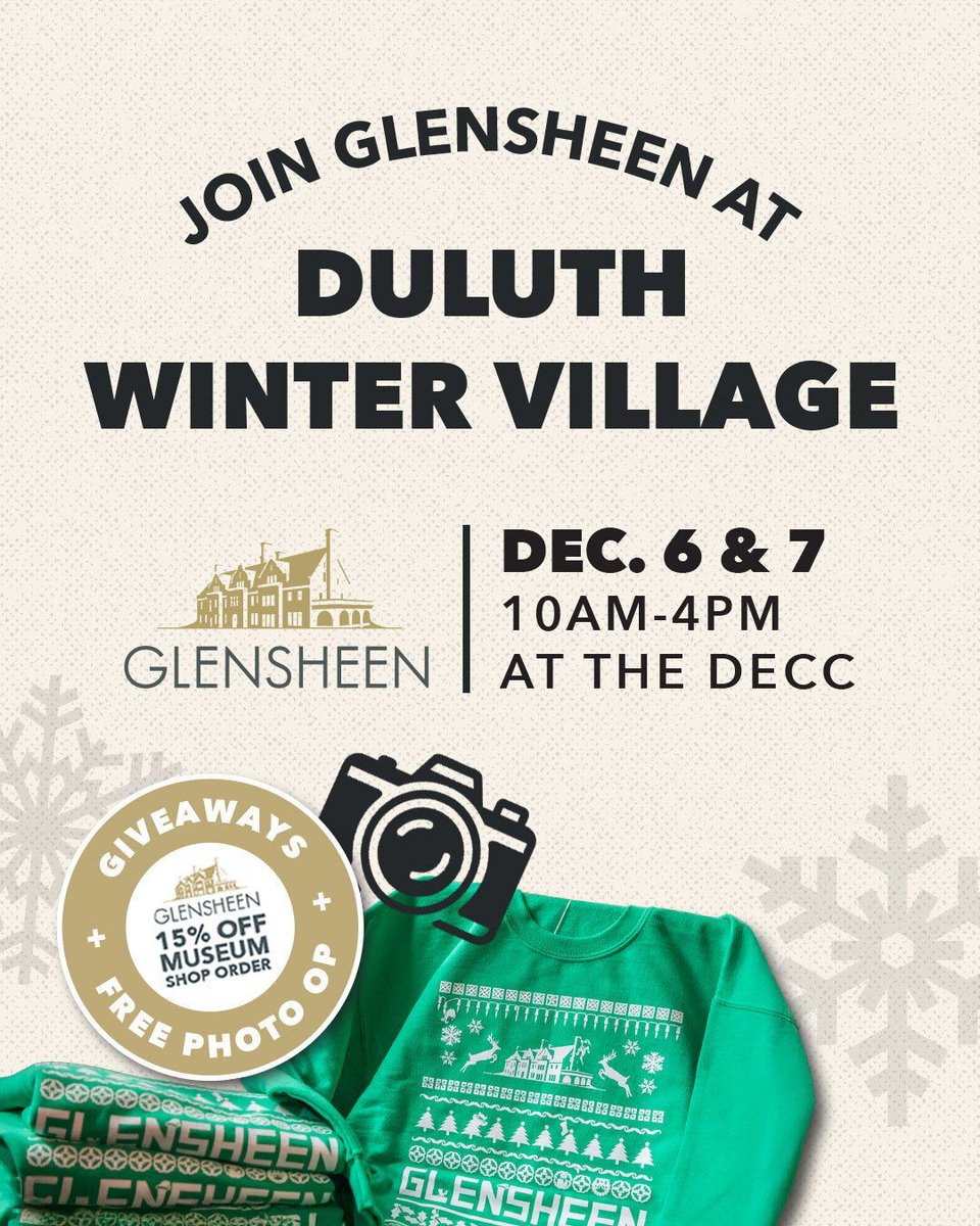 Join us at the DECC for the Duluth Winter Village December 6th &amp; 7th!

Whether you’re striking a pose at our Christmas photo ops or planning your winter visit to the mansion, Glensheen has the holiday spirit ready for you 🎄✨📷 

#glensheen #duluthwintervillage #onlyinmn