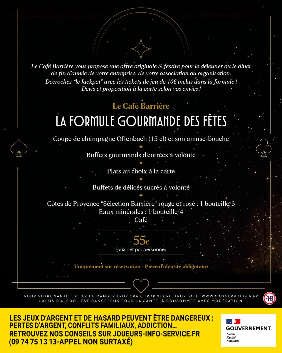 🎉 Envie d’une idée originale pour vos fêtes de fin d’année ?

Le Café Barrière du Casino de Saint-Raphaël propose une formule festive pour vos déjeuners &amp; dîners d’entreprise !

👉 En savoir + : bit.ly/484DUo1

#EsterelCoteDAzur #SaintRaphael #CaféBarrière