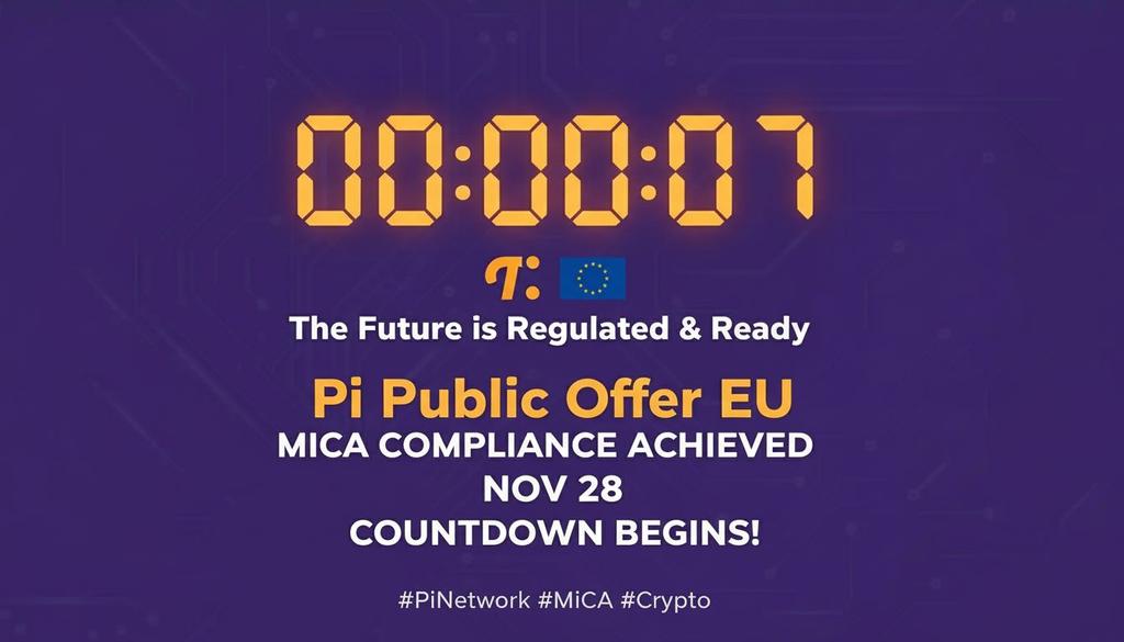 PiNetworkAL's tweet photo. 🚨The future is regulated &amp; ready. With full MiCA compliance achieved, the stage is set for Pi's official public offer in the EU on Nov 28! This is a monumental step towards liquidity &amp; mainstream adoption for all Pioneers. The countdown begins🛫🇪🇺#PiNetwork #MiCA @fen_leng https://t.co/nfL7hlkXAH