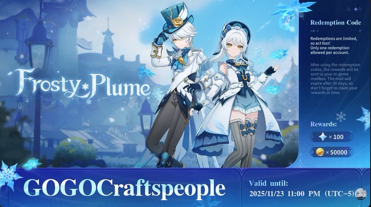 Genshin__Update's tweet image. 3rd code: GOGOCraftpeople 
#GenshinImpact #原神 #원신 #GenshinSpecialProgram