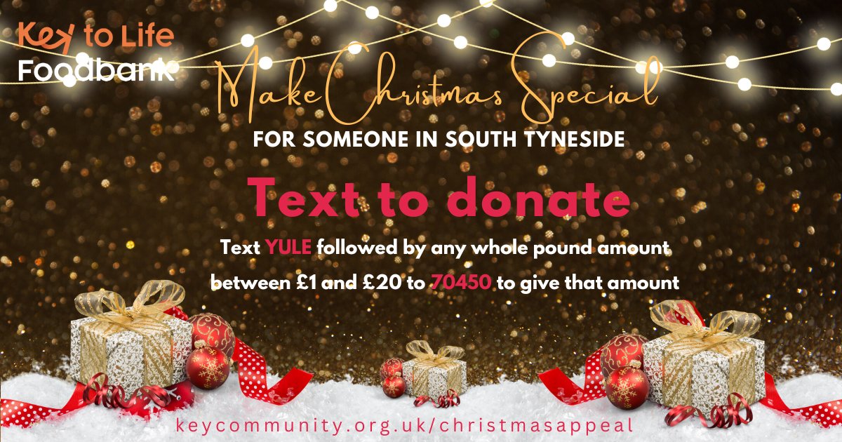 KeyCommunityNE's tweet image. 🎄🎅🎁 Support our Christmas Appeal: Text to donate

Other ways to donate: keycommunity.org.uk/donate/

#KeytoLife #Foodbank #ChristmasAppeal #SouthTyneside #CommunitySupport #MakeChristmasSpecial