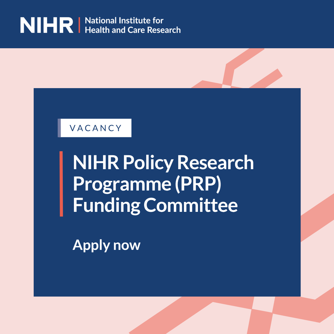 📣The NIHR Policy Research Programme (PRP) is recruiting committee members!

Join a panel of leading academics, professionals &amp; public members shaping health &amp; care policy research. Help review applications &amp; advise DHSC on funding decisions.

nihr.ac.uk/get-involved/c…