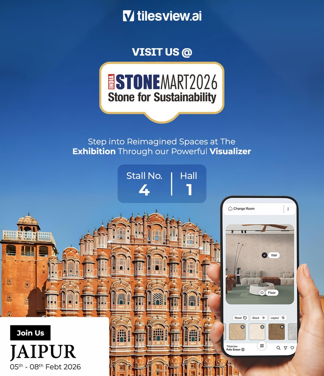 TilesVisualizer's tweet image. Experience the future of space visualization with Tilesview.ai at India Stonemart 2026 – Stone for Sustainability.
📍 Jaipur | 5th – 8th Feb 2026
📍 Stall No. 4 | Hall 1

#tilesview #tilesviewai #stonemart2026 #jaipurexpo #interiordesign #visualizertool #3dvisualizer