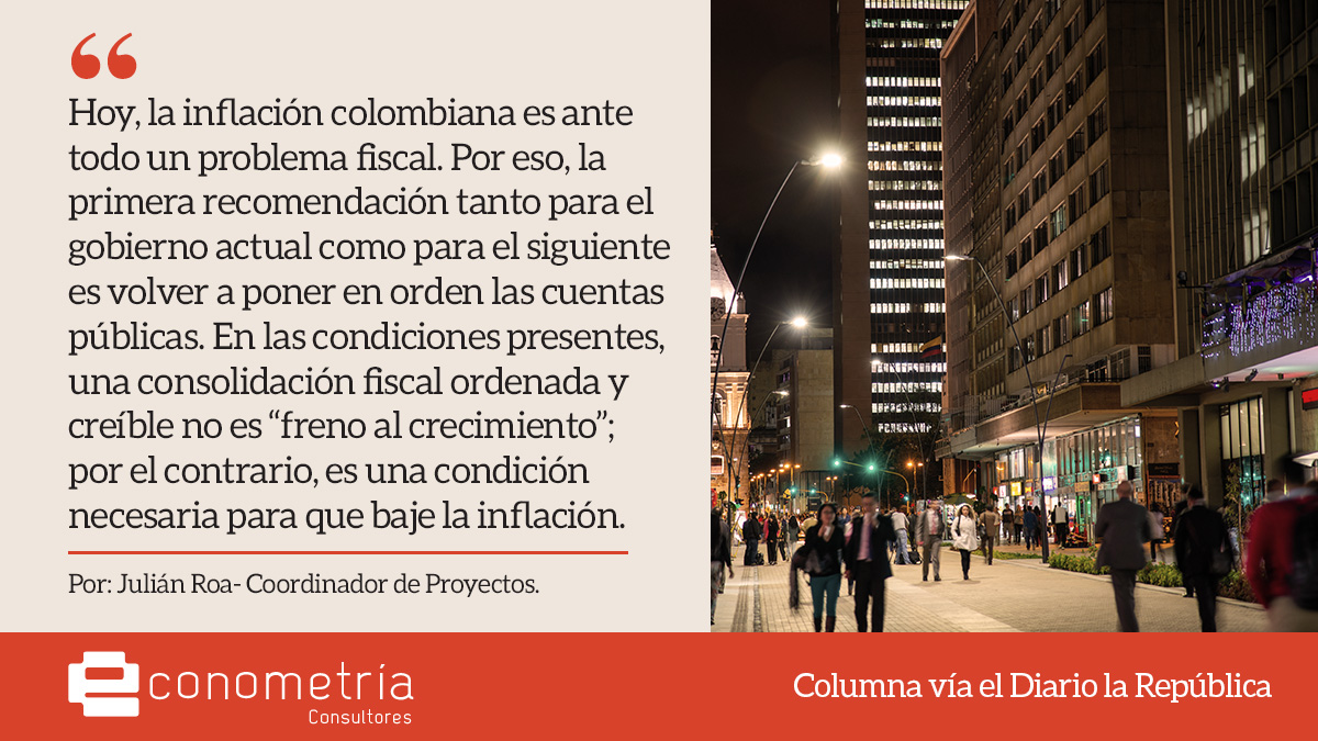 📰 Hoy en <a href="/larepublica_co/">Diario La República</a> se publicó la #columna “La inflación en Colombia es un problema fiscal”, escrita por <a href="/JulianRoaRozo/">Julián Roa Rozo</a>, coordinador de proyectos en @econometria_sa. 
Análisis sobre el desajuste en los pronósticos económicos de 2025, el deterioro de las finanzas públicas y