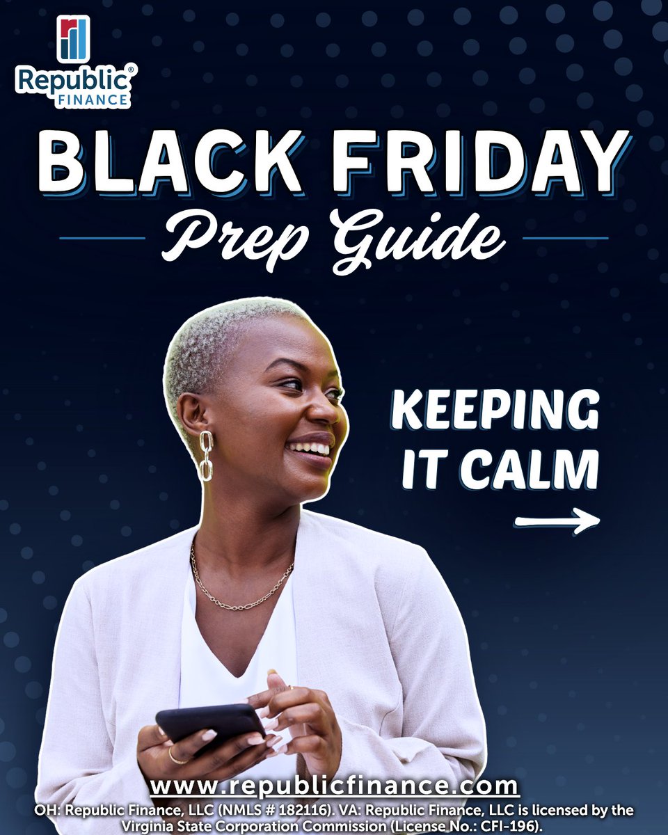 RepFinance's tweet image. Black Friday tip: Protect your peace while you shop!😌

Because caring for yourself is the best deal of all! And if you need a little extra funding, see how Republic Finance could help with a Holiday Loan!

What’s your favorite way to recharge after a busy shopping day?