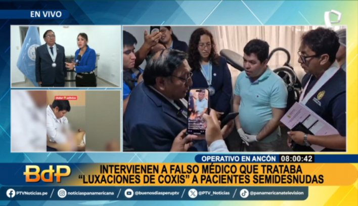 PanamericanaTV's tweet image. BDP EnVivo | ¡SIN VERGÜENZA! Intervienen en #Ancón a falso médico que trataba luxaciones de coxis a pacientes semidesnudas. Este sujeto no tenía preparación médica.
Míranos EN VIVO ►ptv.pe/vivo
#PanamericanaTelevisión  @FiscaliaPeru @PoliciaPeru