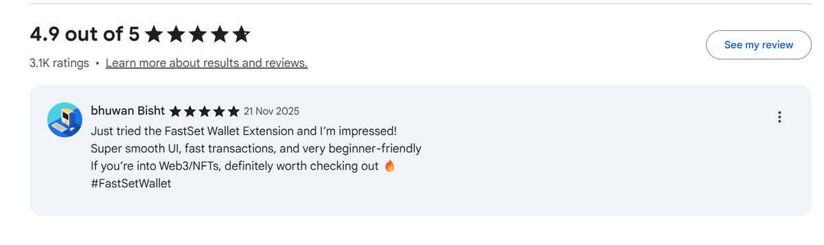 CryptoXBhuwan's tweet image. Just tried the FastSet Wallet Extension and I’m impressed!  
Super smooth UI, fast transactions, and very beginner-friendly.  
If you’re into Web3/NFTs, definitely worth checking out. 🔥  
#FastSetWallet #Review