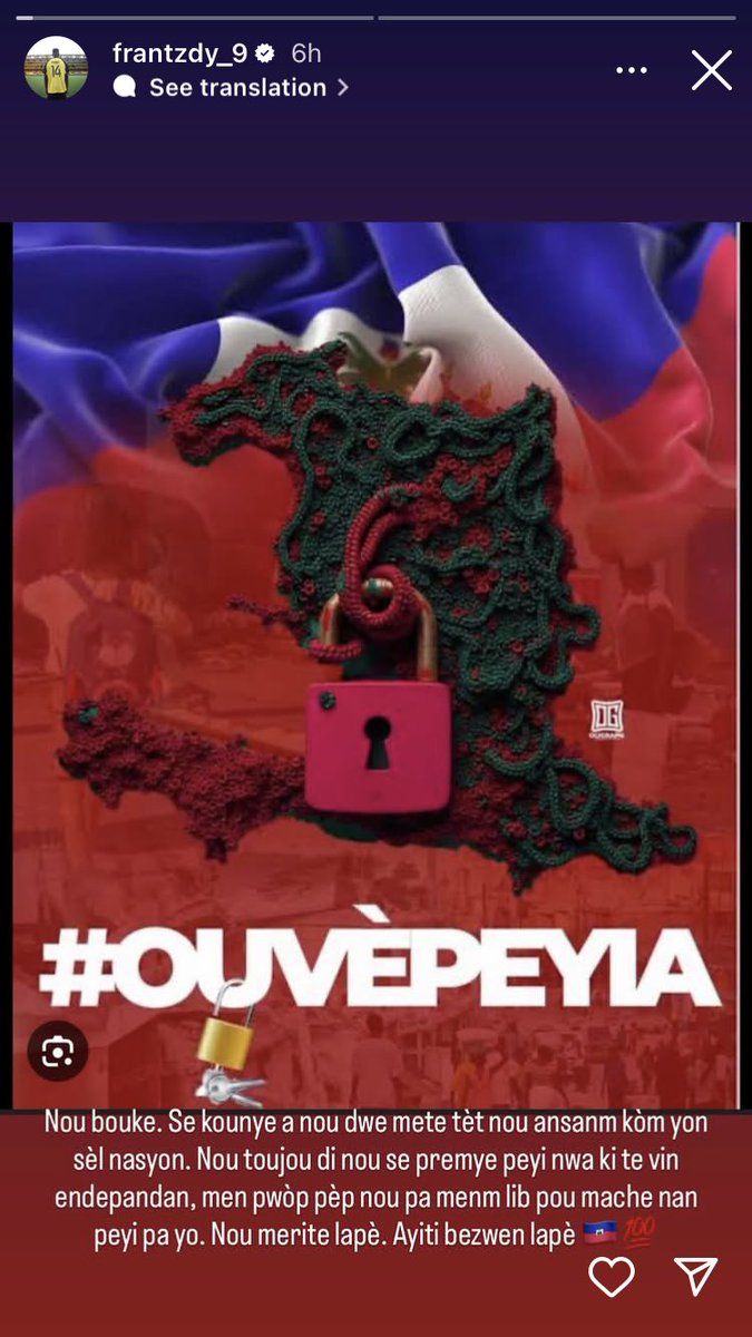 Nou bouke. Se kounye a nou dwe mete tèt nou ansanm kòm yon sèl nasyon. Nou toujou di nou se premye peyi nwa ki te vin endepandan, men pwòp pèp nou pa menm lib pou mache nan peyi pa yo. Nou merite lapè. Ayiti bezwen lapè #ouvèpeyia 

F. PIERROT on IG 📲