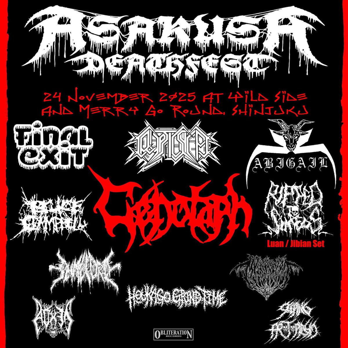 final_exit's tweet image. 浅草デスフェスト2025遂に開幕しました！
FINAL EXITは２４日（月祝）の後夜祭、Merry-Go-Roundに出演します！！！
何と！トップとトリの2ステージ！
スペシャルセットにてお送りします！
お見逃しなく！！！