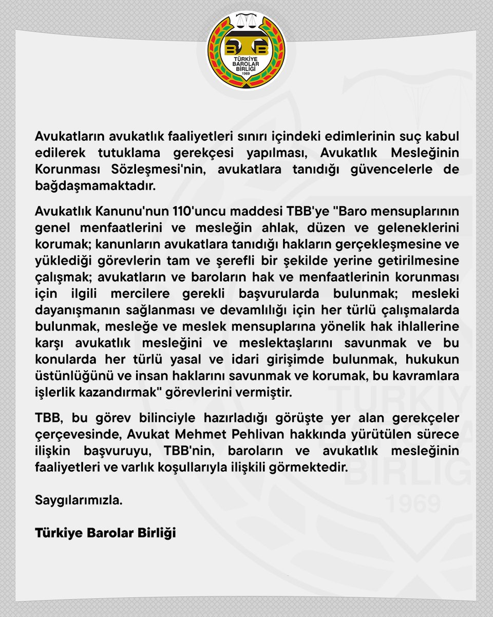 TBB'nin Avukat Mehmet Pehlivan Bireysel Başvurusu Hakkındaki Görüşü Anayasa Mahkemesi Başkanlığına Sunulmuştur

👉 barobirlik.org.tr/Haberler/86073