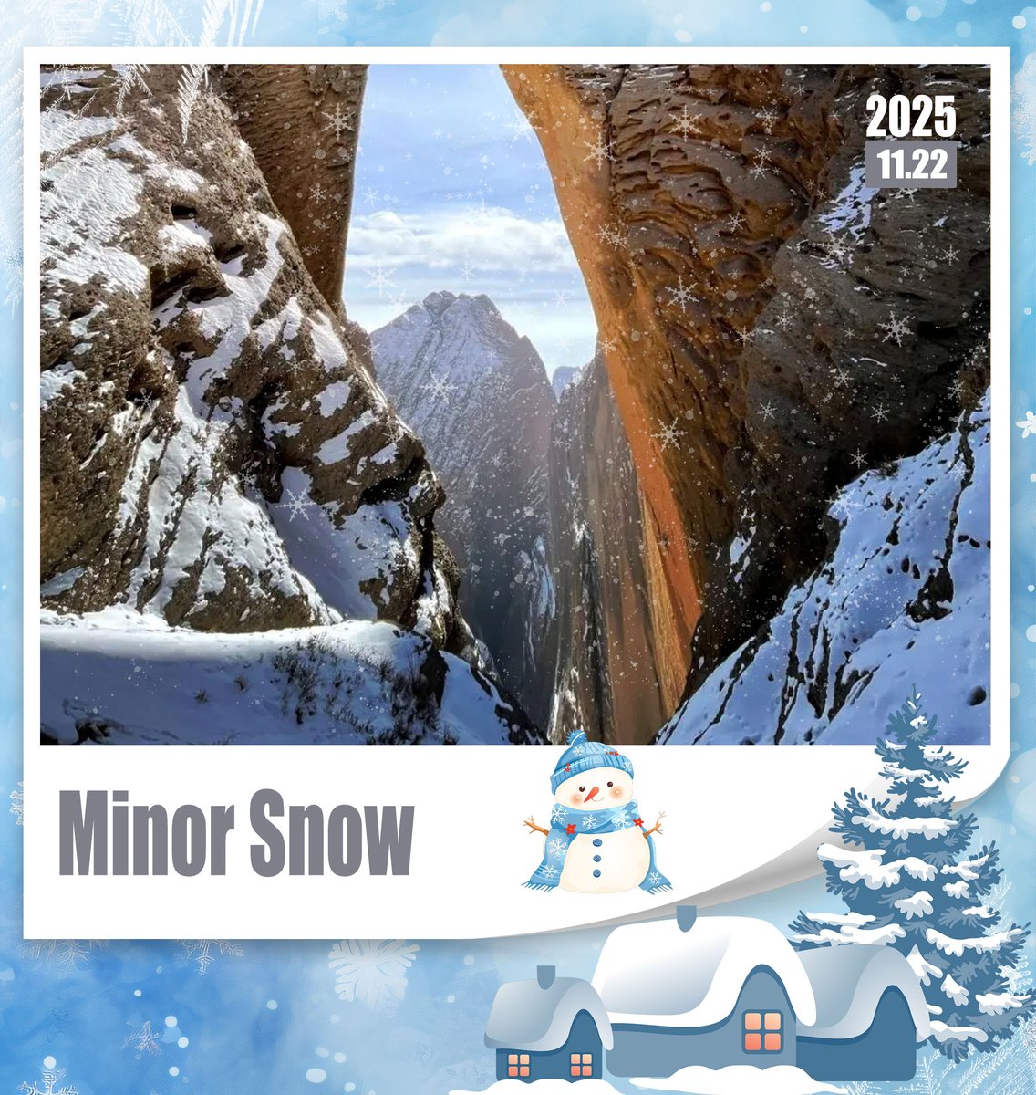 KizilsuUpdates's tweet image. Today is Minor Snow, the 20th of China&apos;s 24 traditional solar terms. As the chill deepens, rain gives way to sleet and snow. With light snow falling, Tianmen of Atushi is veiled in a thin layer of white under the blue sky. Take a look! #24SolarTerms #Tianmen #KizilsuInWinter