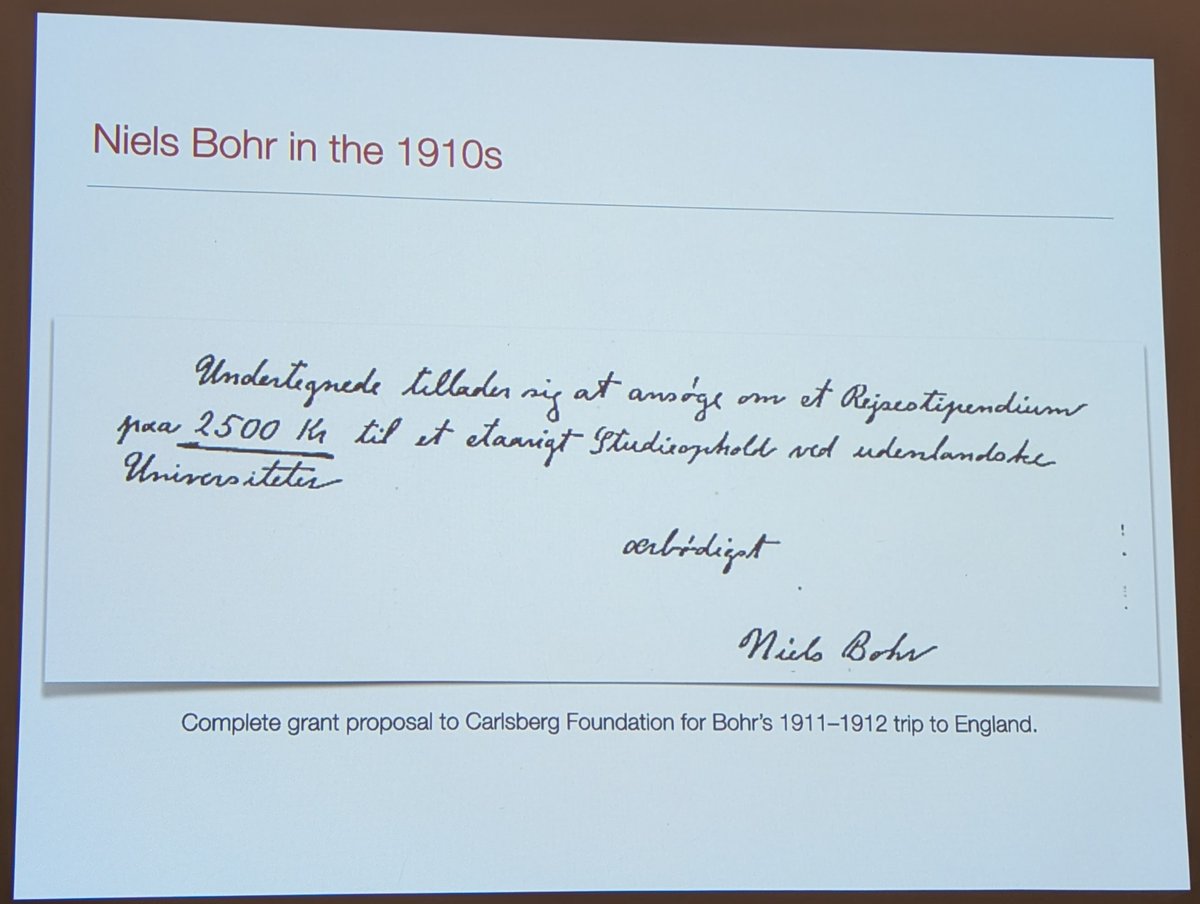 Niels Bohr writing to Carlsberg Foundation: "I respectfully request a travel grant of 2500 Kr for a one-year study stay at foreign universities." That's it. That's the entire proposal. He received approval the next day...
