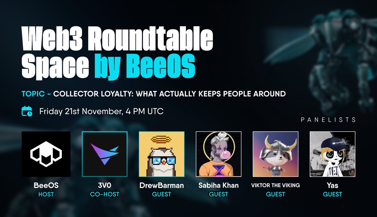The loudest drops aren't always the longest projects.

Loyalty is the hardest thing to build on-chain. What makes collectors stay after the hype dies down?

Pull up this Friday for a roundtable discussion on building lasting communities and true value.

🗓 Nov 21st | 4 PM UTC