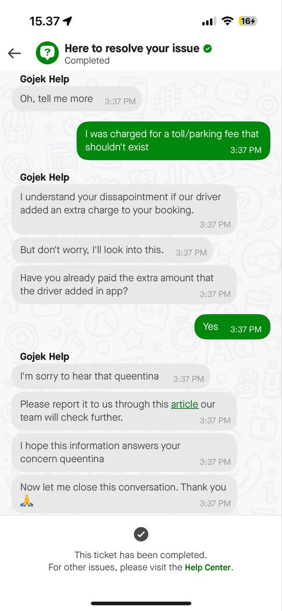 kuintina's tweet photo. @gojekindonesia saya gak ada naik tol sama sekali. lalu di tagih tol. help center aplikasi gojek malah gaslight saya, katanya saya naik tol pelabuhan. tolong dicek dong rute perjalanan saya lewat tol pelabuhan apa gak? jangan customer di gaslight. https://t.co/ROtdqa28Mb