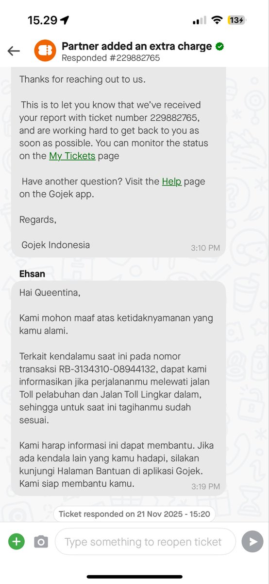 kuintina's tweet photo. @gojekindonesia saya gak ada naik tol sama sekali. lalu di tagih tol. help center aplikasi gojek malah gaslight saya, katanya saya naik tol pelabuhan. tolong dicek dong rute perjalanan saya lewat tol pelabuhan apa gak? jangan customer di gaslight. https://t.co/ROtdqa28Mb