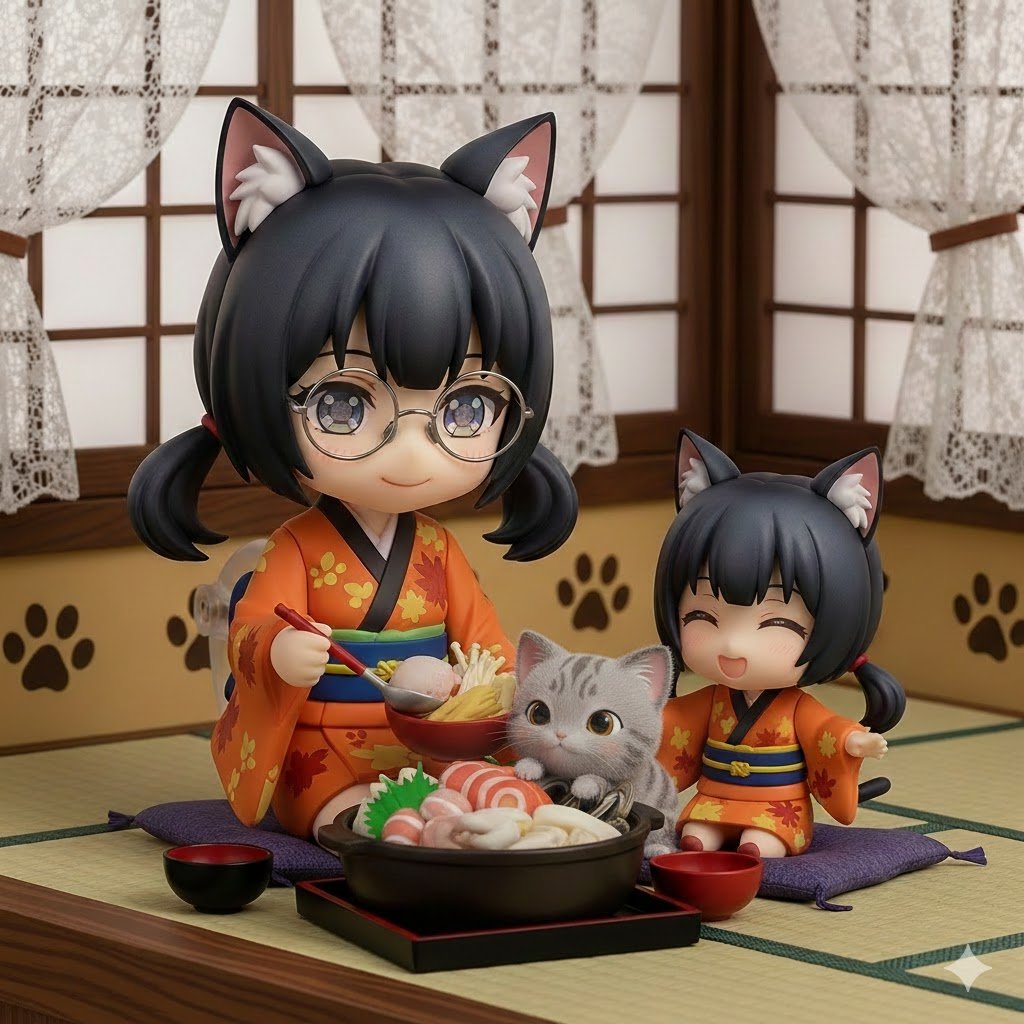 今日も一日お疲れ様です！
今夜は不定期開店「居酒屋ケモミミ」の営業日です。
冷え込んでいるので、お店の中を暖かくして
皆さんのお越しをお待ちしております。

お味噌と生姜が効いた海鮮と野菜たっぷりのお鍋が
おすすめですよ〜！

良い夜をお過ごしください！

#KemomimiCafe #AIart