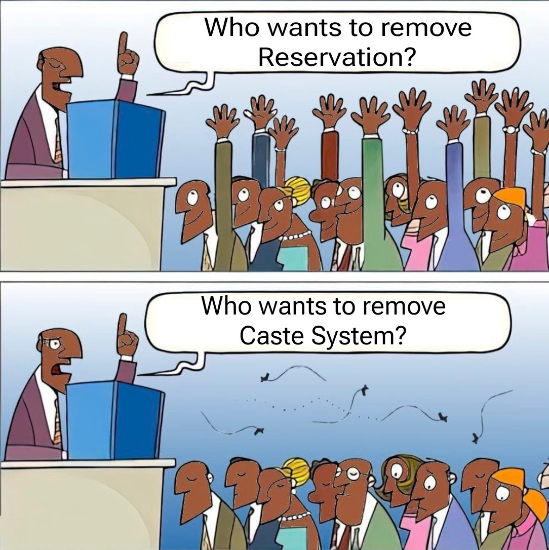 AmbedkariteLM's tweet photo. Anti-Reservation gang is always ready to end reservation but never wants to remove the caste system. https://t.co/63wl1XrY1t