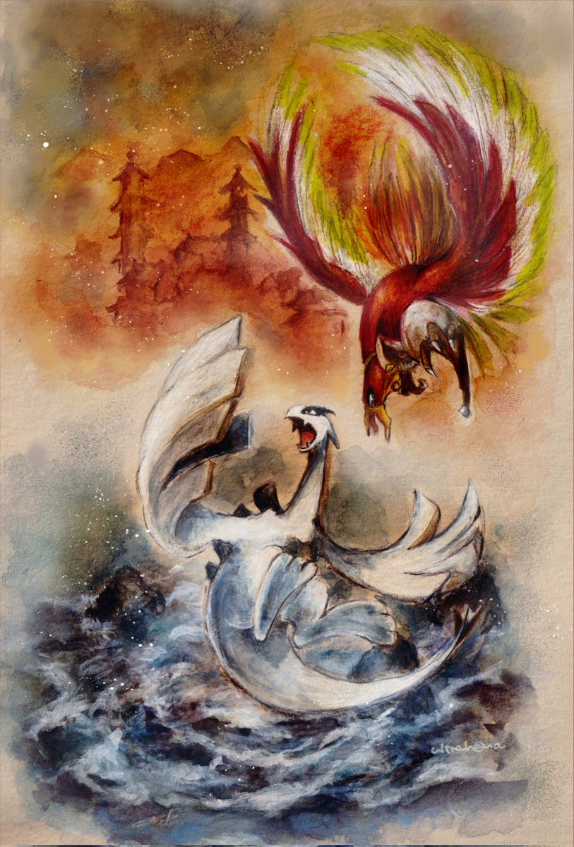 #ポケモン金銀26周年
#金銀26周年 おめでとうございます✨✨
色鮮やかな世界にわくわくしました🌈🎮
****************
『七色の幸福、海溝の神』
■水彩色鉛筆、水彩絵具、レイド紙