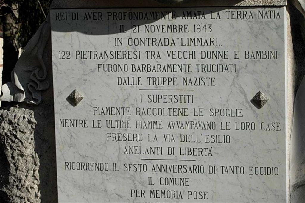 21 novembre 1943 
A Pietransieri, frazione di Roccaraso in località bosco di Limmari, i soldati tedeschi senza motivazioni trucidano 128 persone inermi, di cui 60 donne, 34 bambini al di sotto dei 10 anni, e molti anziani