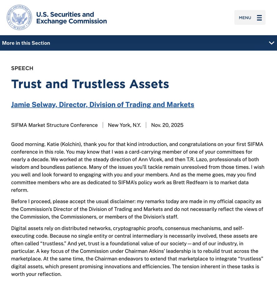 Steph_iscrypto's tweet image. 💥BREAKING:

🇺🇸 SEC’S SELWAY SAYS “PROJECT CRYPTO” WILL RESTORE MARKET CONFIDENCE AND BACK TRUSTLESS DIGITAL ASSETS.
