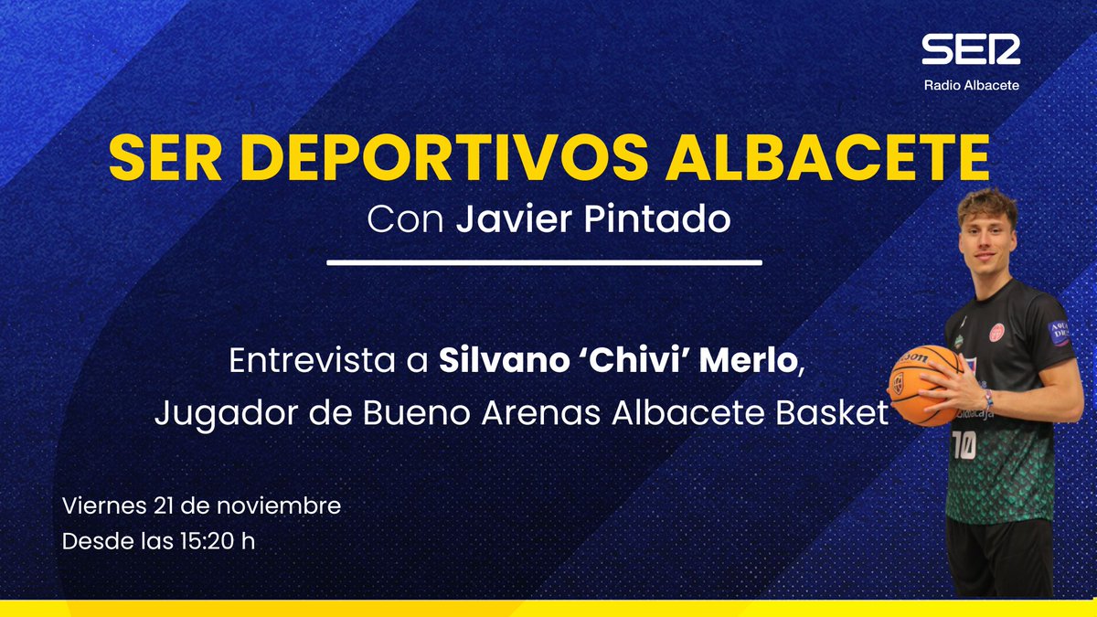 🏀🎙La sensación de la temporada en Segunda FEB, el motor de <a href="/AlbaceteBasket/">Bueno Arenas Albacete Basket</a> . Silvano Merlo🇦🇷 este viernes en directo en <a href="/RadioAlbacete/">Radio Albacete</a>

100.3 FM📻
1.116 OM🎤
APP <a href="/La_SER/">Cadena SER</a> 📱