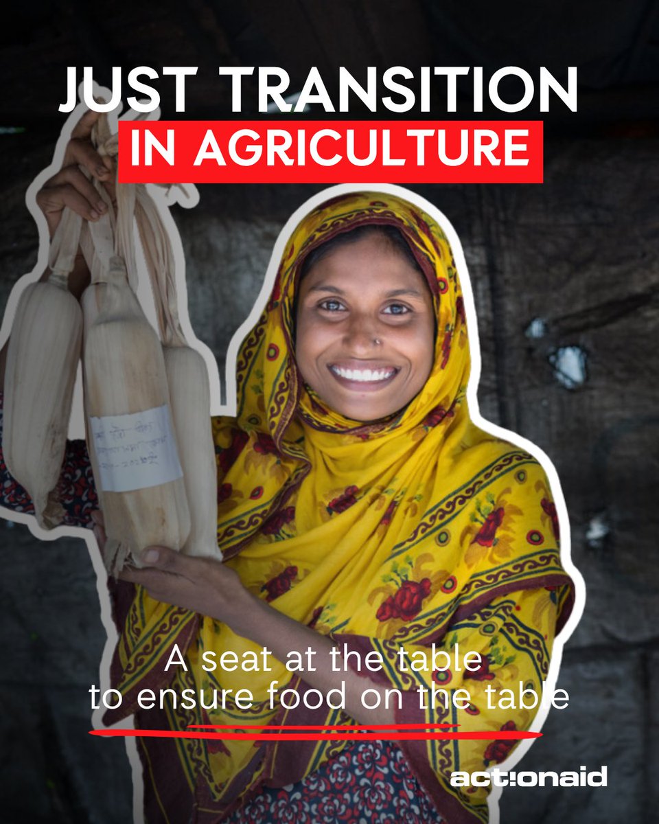 ActionAid's tweet image. To secure our planet’s future, we must shift from industrial agriculture to agroecology; farming that works with nature, and supports farmers’ rights.

Because a #JustTransition in food systems means no one goes hungry, and no one is left behind.

#JustTransitionRising #COP30