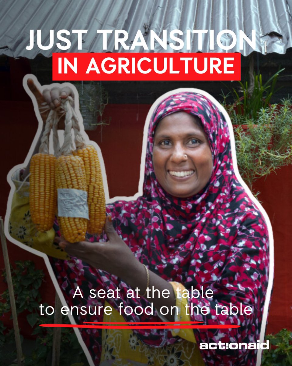 ActionAid's tweet image. To secure our planet’s future, we must shift from industrial agriculture to agroecology; farming that works with nature, and supports farmers’ rights.

Because a #JustTransition in food systems means no one goes hungry, and no one is left behind.

#JustTransitionRising #COP30