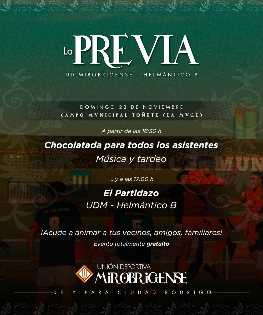 - 𝐋𝐀 𝐏𝐑𝐄𝐕𝐈𝐀 -

Este domingo queremos premiar 𝘁𝘂 𝗳𝗶𝗱𝗲𝗹𝗶𝗱𝗮𝗱, por eso (ahora que hace frio) te invitamos a un vaso de chocolate calentito antes de que empiece el encuentro. 🍫

¡Acude a animar a tus vecinos, amigos y familiares! 🙌

#UnaHistoriaPorContar