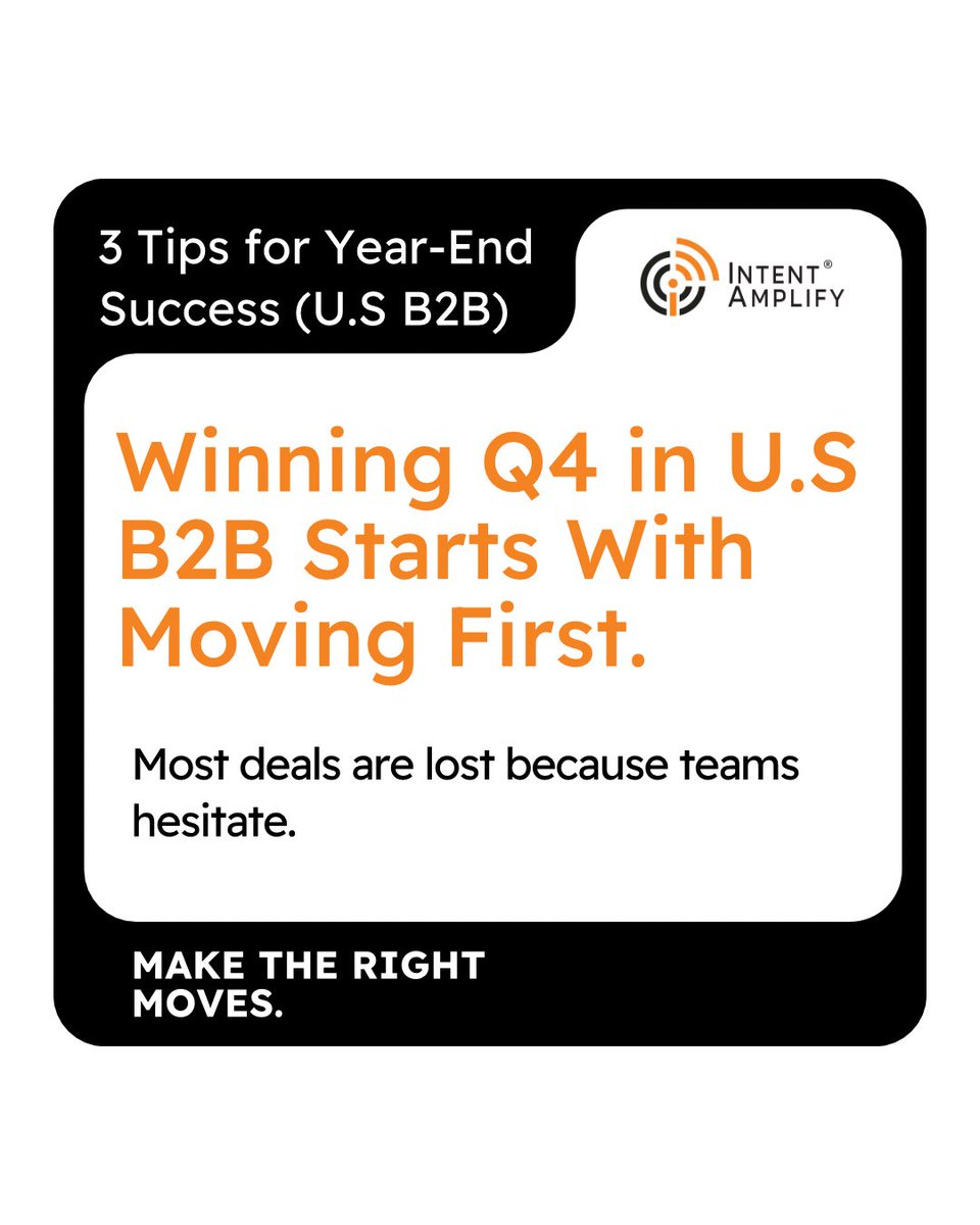 IntentAmplify's tweet image. Winning Q4 in US B2B comes down to one thing: speed.
Here are the 3 moves that keep teams ahead:

Make the right moves before the quarter ends:

👉 intentamplify.com

#B2BMarketing #Q4Strategy #USMarket #RevenueGrowth