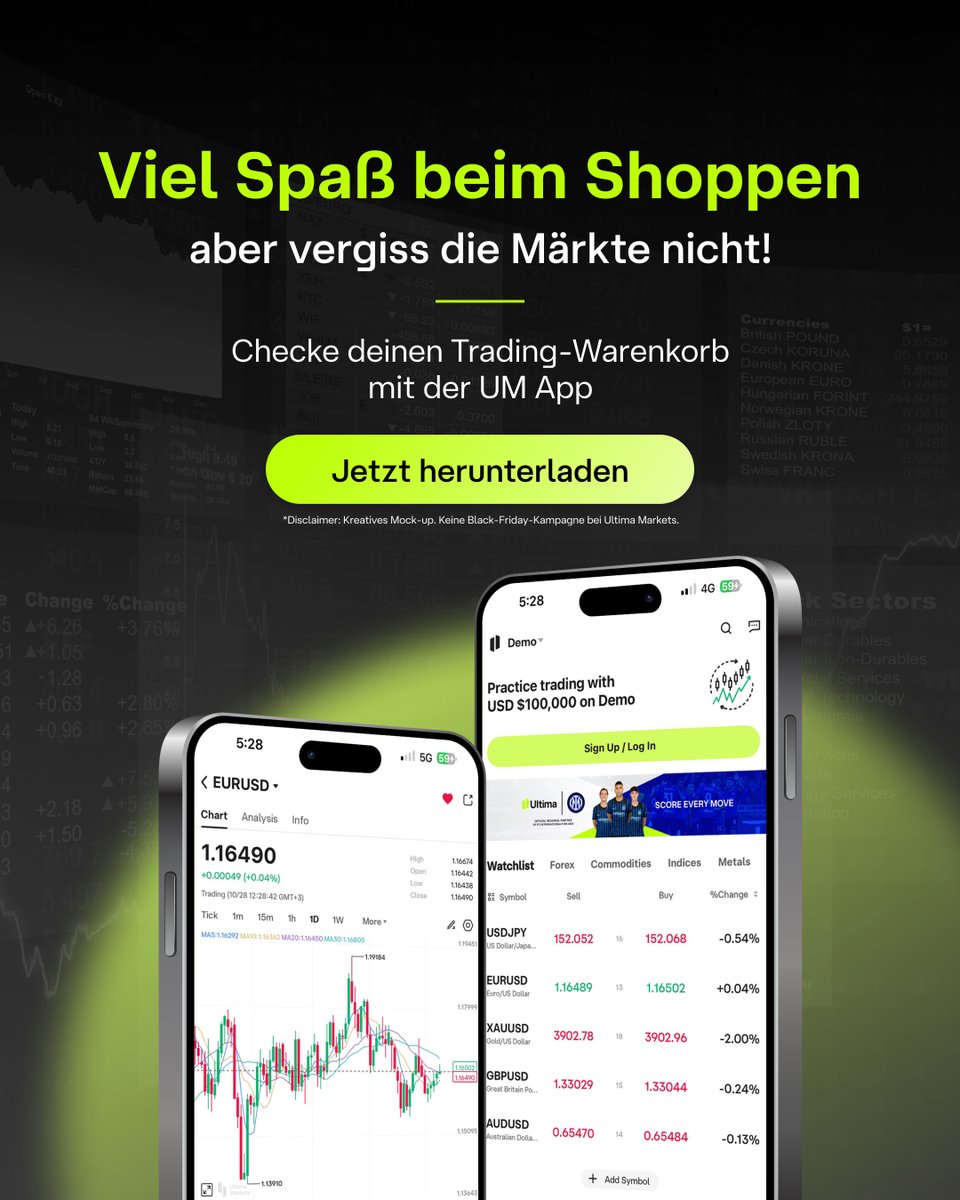 Es ist #BlackFriday-Rush!
Fülle nicht nur deine Einkaufswagen, vergiss nicht, auch deine Positionen zu füllen!
Mit der #UM App bleibst du immer bereit, schnelles, einfaches Trading direkt in deiner Tasche.

Jetzt einsteigen 🔗 cutt.ly/PtwsEpCp

#UltimaMarkets #TradingApp
