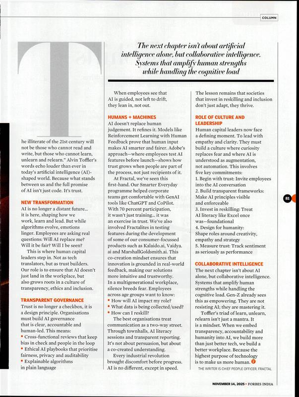 fractalai's tweet image. Bridging the AI trust deficit starts with people, not models.

AI is shaping how we work, learn and lead. But while algorithms evolve, emotions linger. Employees are asking real questions: Will AI replace me? Will it be fair? Will I be seen?

This is where human capital leaders…