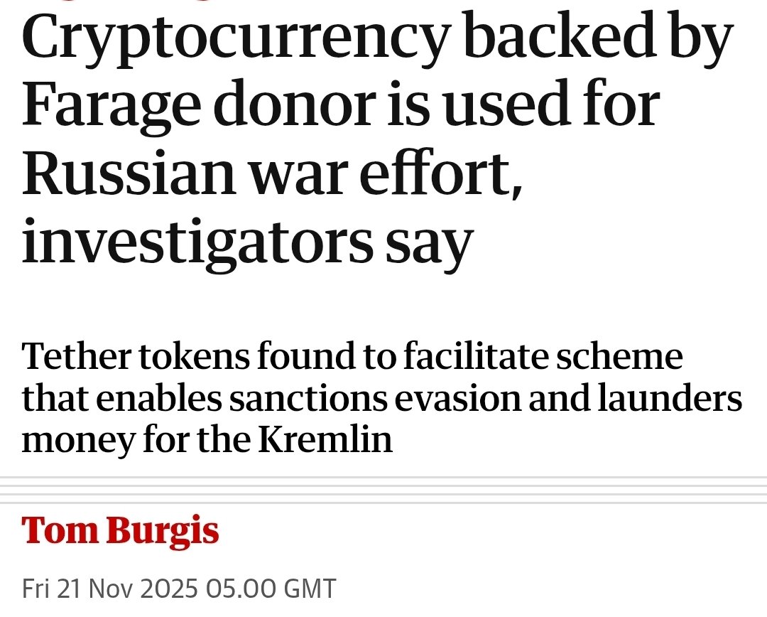 ✔️Yes, Tether is the favourite cryptocurrency of money launderers.
✔️Yes, Farage was advertising it on Nick Ferrari's show.
✔️Yes, by advertising it Farage pushes demand (legal and illegal) and profits of his largest donor soar.
x.com/OneFinanceGuy/…