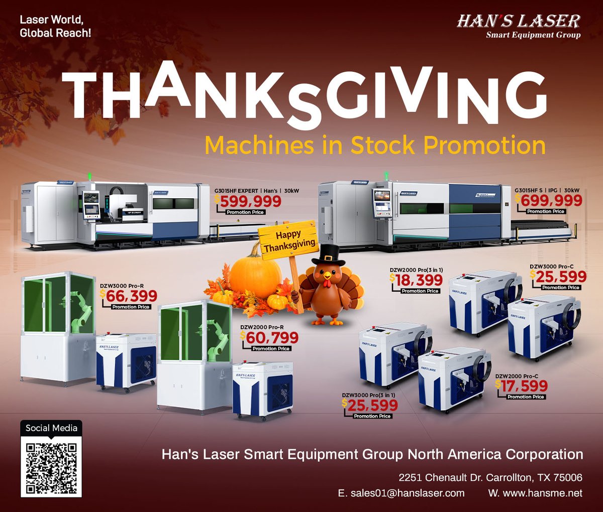 Hans_SME's tweet image. This Thanksgiving, we&apos;re stuffed with deals! 🥧 

Get fantastic prices on Han&apos;s Laser amazing machines! 

With ready stock in Dallas, you can skip the shipping drama. 🏭

#hanslaser #lasercuttingmachine #largeformat #bevelcutting #automatic #Thanksgiving #Dallas