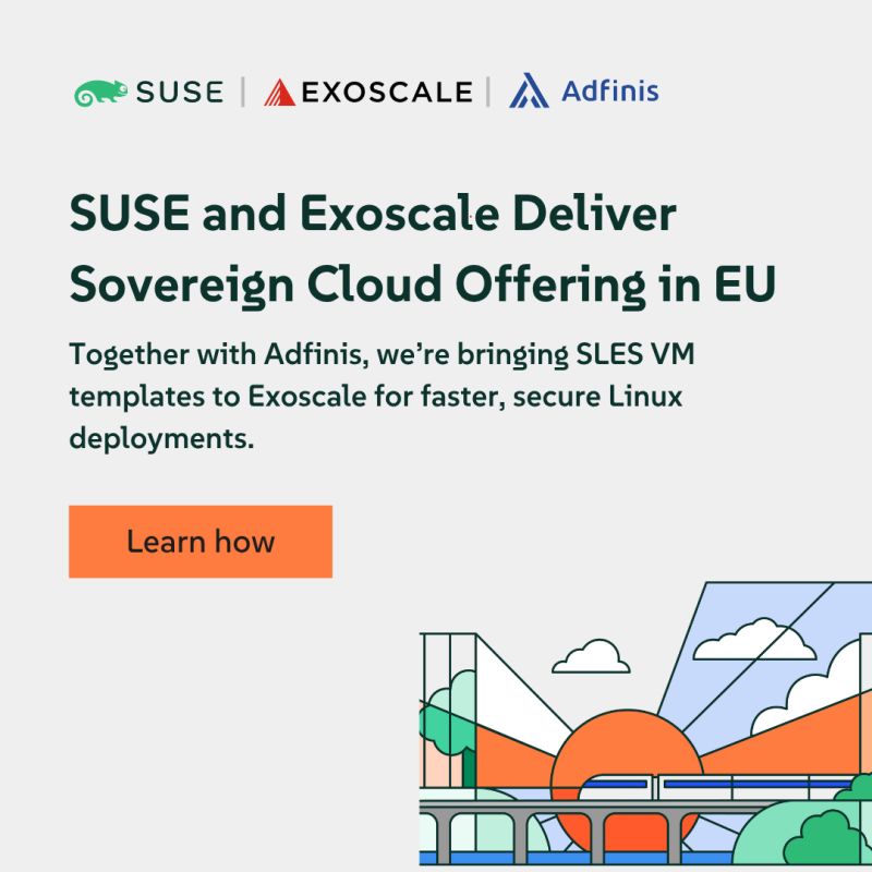 SUSE_Spain's tweet image. 🌍 #Soberaníadigital en Europa: #SUSE + @Exoscale.
Usa SUSE Linux Enterprise (SLES) en la nube soberana de #Exoscale en la UE. Ten una base segura, conforme a la normativa y con soporte 24/7. Innovación y compliance 100% europeos.
Lee más: okt.to/LqJZ10
#OpenSource