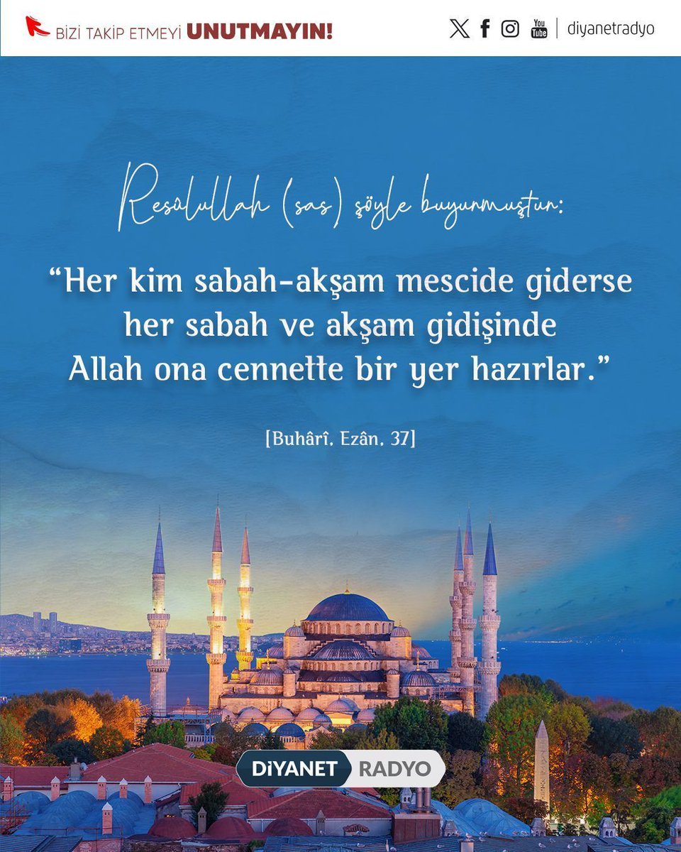Resûlullah (sas) şöyle buyurmuştur:

❝Her kim sabah-akşam mescide giderse her sabah ve
akşam gidişinde Allah ona cennette bir yer hazırlar.❞

[Buhârî, Ezân, 37] 

#Kuran #KuranıKerim