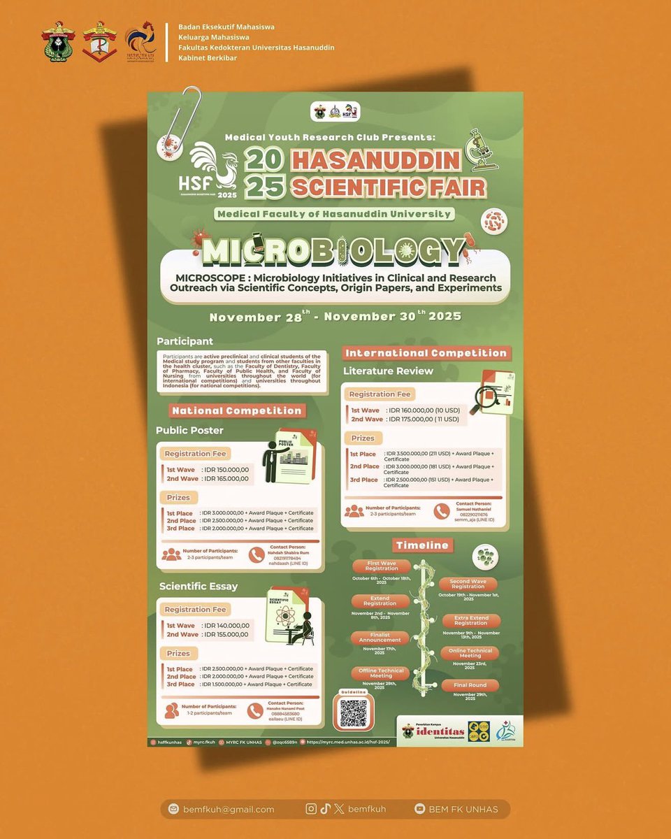 BEMFKUH's tweet image. [OPEN REGISTRATION HSF 2025: EXTRA EXTENDED PERIOD]

We’ve got exciting news for you — the registration period has been extra extended!
Now’s your last chance to shine and present your best scientific work at Hasanuddin Scientific Fair 2025!

#HSF2025
#ResearchIsFun
#MYRCFKUNHAS