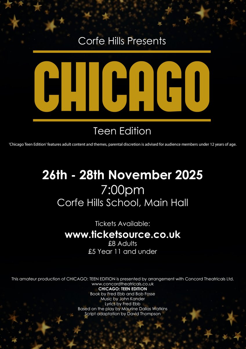 📷
Join us for an unforgettable evening of talent and entertainment!
📷 Dates: 26 – 28 November
📷 Matinee: Wednesday 26 November at 2:15 PM (for students)
📷 Evening Shows: 7:00 PM each night
📷 Tickets Still Available for Our School 
ticketsource.co.uk/corfe-hills-sc…