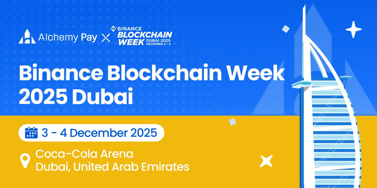 AlchemyPay's tweet image. 🔥Get ready – the buzz is on for #BinanceBlockchainWeek Dubai 2025! Join #AlchemyPay at 🇦🇪Coca-Cola Arena, Dec 3-4, and uncover our latest #cryptopayment solutions plus #RWA Platform. Forge the future with us! 

$ACH