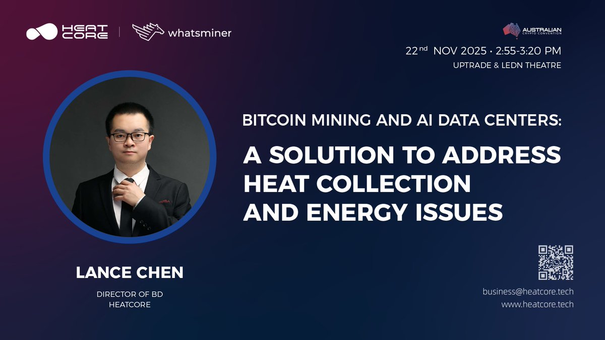 Heatcore_tech's tweet image. Booth #70 – we&apos;re ready! Tomorrow at 2:55 PM in Theatre 2, #HeatCore delivers an exciting talk on how mining systems seamlessly integrate with heating, seawater desalination, and PV systems – turning hashrate into real energy. Don&apos;t miss it!  

See you tomorrow!

#AusCryptoCon…