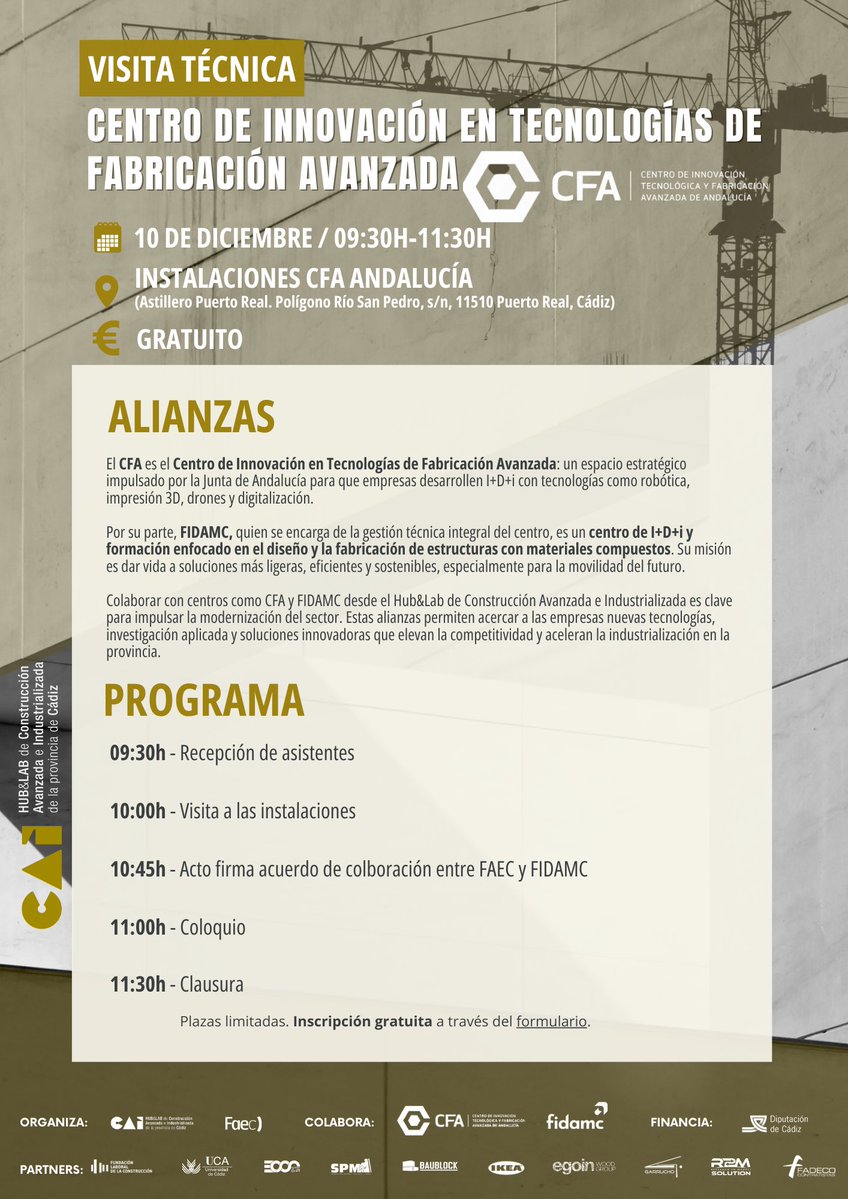 hlcaicadiz's tweet image. 📢 𝗩𝗶𝘀𝗶𝘁𝗮 𝗧𝗲́𝗰𝗻𝗶𝗰𝗮 𝗮𝗹 𝗖𝗲𝗻𝘁𝗿𝗼 𝗱𝗲 𝗜𝗻𝗻𝗼𝘃𝗮𝗰𝗶𝗼́𝗻 𝗲𝗻 𝗧𝗲𝗰𝗻𝗼𝗹𝗼𝗴𝗶́𝗮𝘀 𝗱𝗲 𝗙𝗮𝗯𝗿𝗶𝗰𝗮𝗰𝗶𝗼́𝗻 𝗔𝘃𝗮𝗻𝘇𝗮𝗱𝗮 (𝗖𝗙𝗔 𝗔𝗻𝗱𝗮𝗹𝘂𝗰𝗶́𝗮)

👉 Inscríbete ahora: docs.google.com/forms/d/e/1FAI…

#CFAAndalucía #ConstrucciónAvanzada #FIDAMC