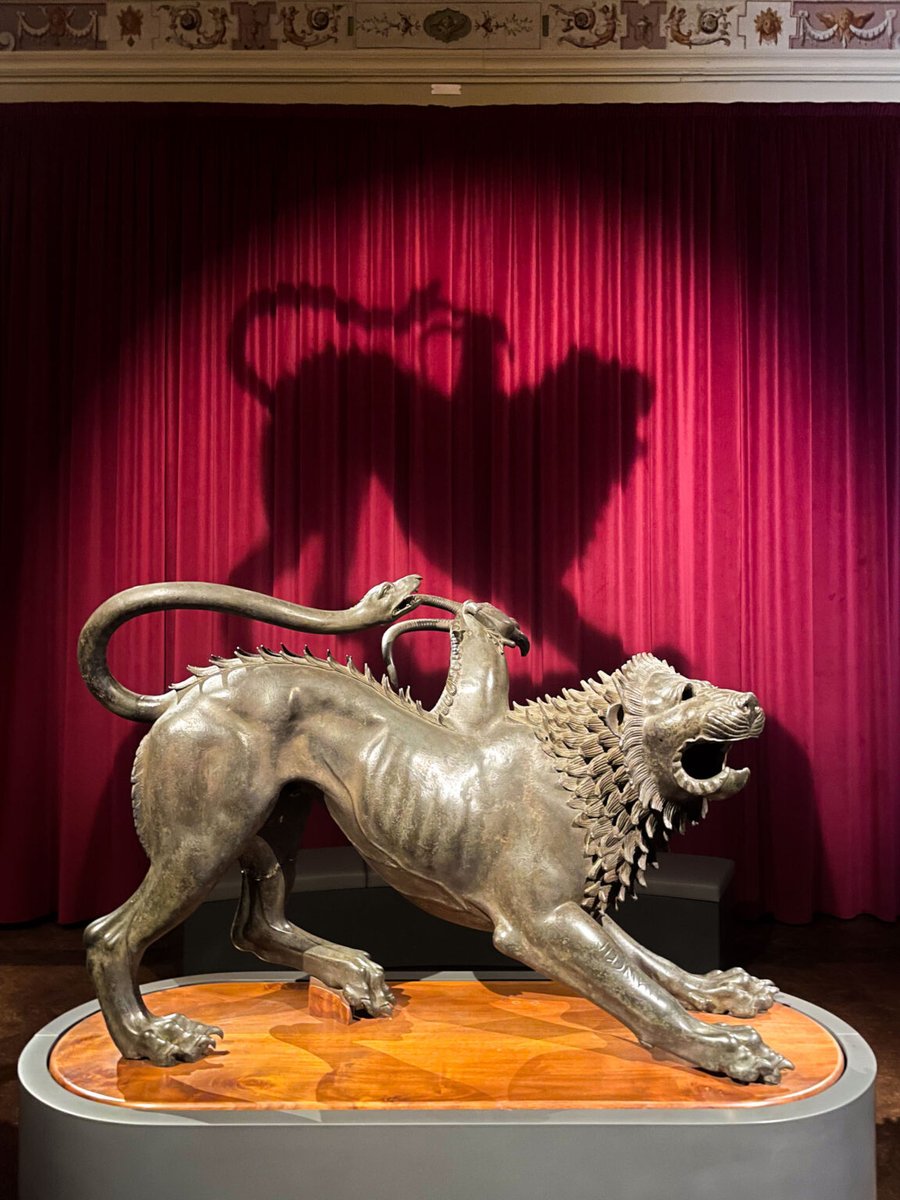 Found in 1553 in Arezzo, an ancient Etruscan and Roman city in Tuscany.

Cosimo I of the Medici Grand Duchy of Tuscany added it to his collection.

Late Etruscan Period, late 5th century BC, Arezzo Chimera.

Museo Archeologico Nazionale, Florence, Italy