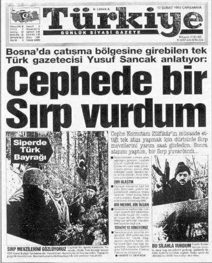 hustarabim's tweet photo. 1993 yılında Bosna’daki iç savaşa katılan muhabiri Yusuf Sancak'ın haberini “Cephede Sırp vurdum” diye manşet yapan Türkiye Gazetesi, bakın bugün hangi manşetle çıktı. https://t.co/p7ApMLzVFz