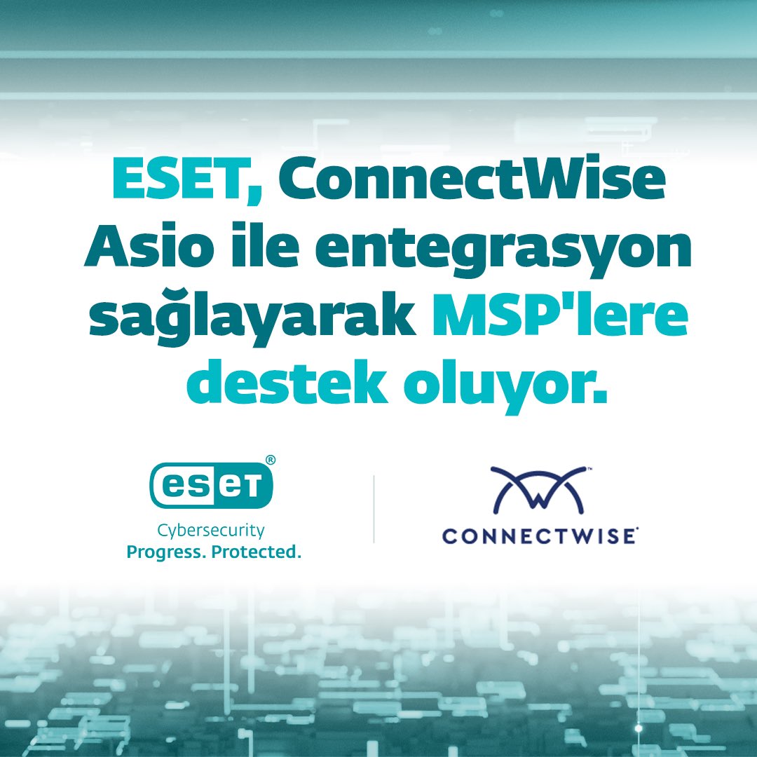 ESETTurkiye's tweet image. MSP&apos;ler için büyük haber! 🎉
ESET PROTECT artık ConnectWise Asio ile entegre olarak tehdit yönetimini daha sorunsuz, daha hızlı ve daha otomatik hâle getiriyor. Zamandan tasarruf edin ve daha fazla koruma sağlayın 🔐🤝
#ESET #Cybersecurity
eset.com/tr/about/newsr…