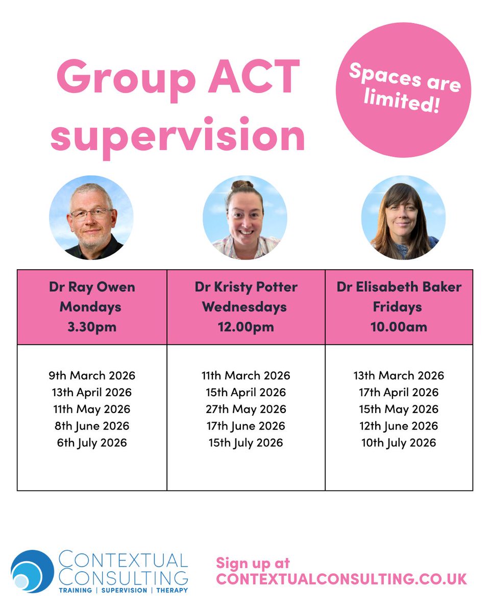 contextconsult's tweet image. Group-based ACT supervision, NEW 2026 term now open for bookings! 🙌

Learn more and register your interest on our website today! buff.ly/j2FOygU 

(Spaces are limited to maximum of 6 participants per group so don&apos;t delay and reserve your space!)
