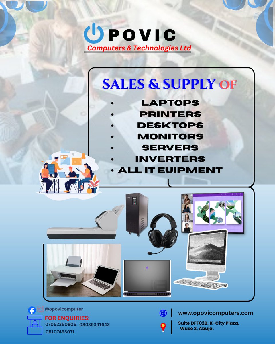 opovicomputers's tweet image. Let us be your plug &amp;amp; Supplier for all of your I.T Gadgets and Equipment. 

#opovicomputer #tech #computeraccessories #laptops #desktops #Nigeria #Abuja