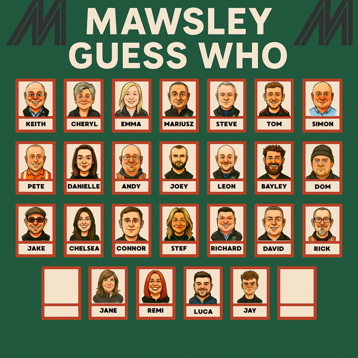 Guess Who - Mawsley Machinery Edition
Meet the incredible faces behind the Mawsley Team!

Each one of these individuals helps us deliver the best service and products to our customers.
