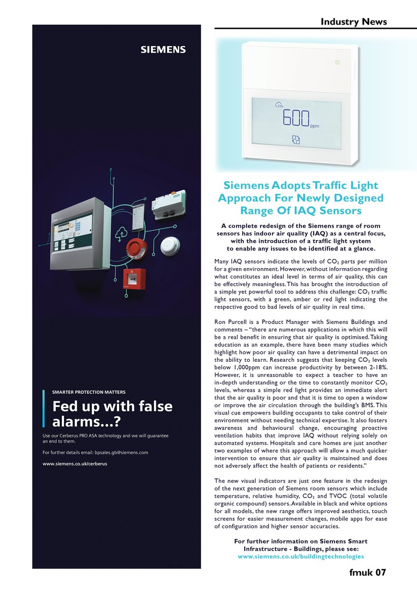FMUKmagazine1's tweet image. Latest Issue 📰: The redesigned @Siemens range of #RoomSensors has indoor #AirQuality as a central focus, with a traffic light system to enable any issues to be identified at a glance.

➡️fmuk-online.co.uk/siemens-adopts…
#facman #FacilitiesManagement #wellbeing #health #tech #buildings